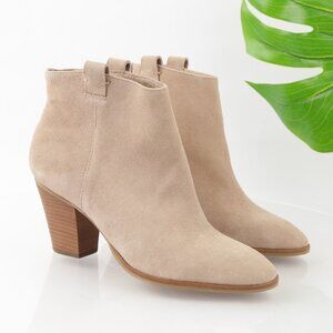 J Crew Womens Eaton Boots Size 9 Tan Nude Suede Western Bootie Block Heel Comfy